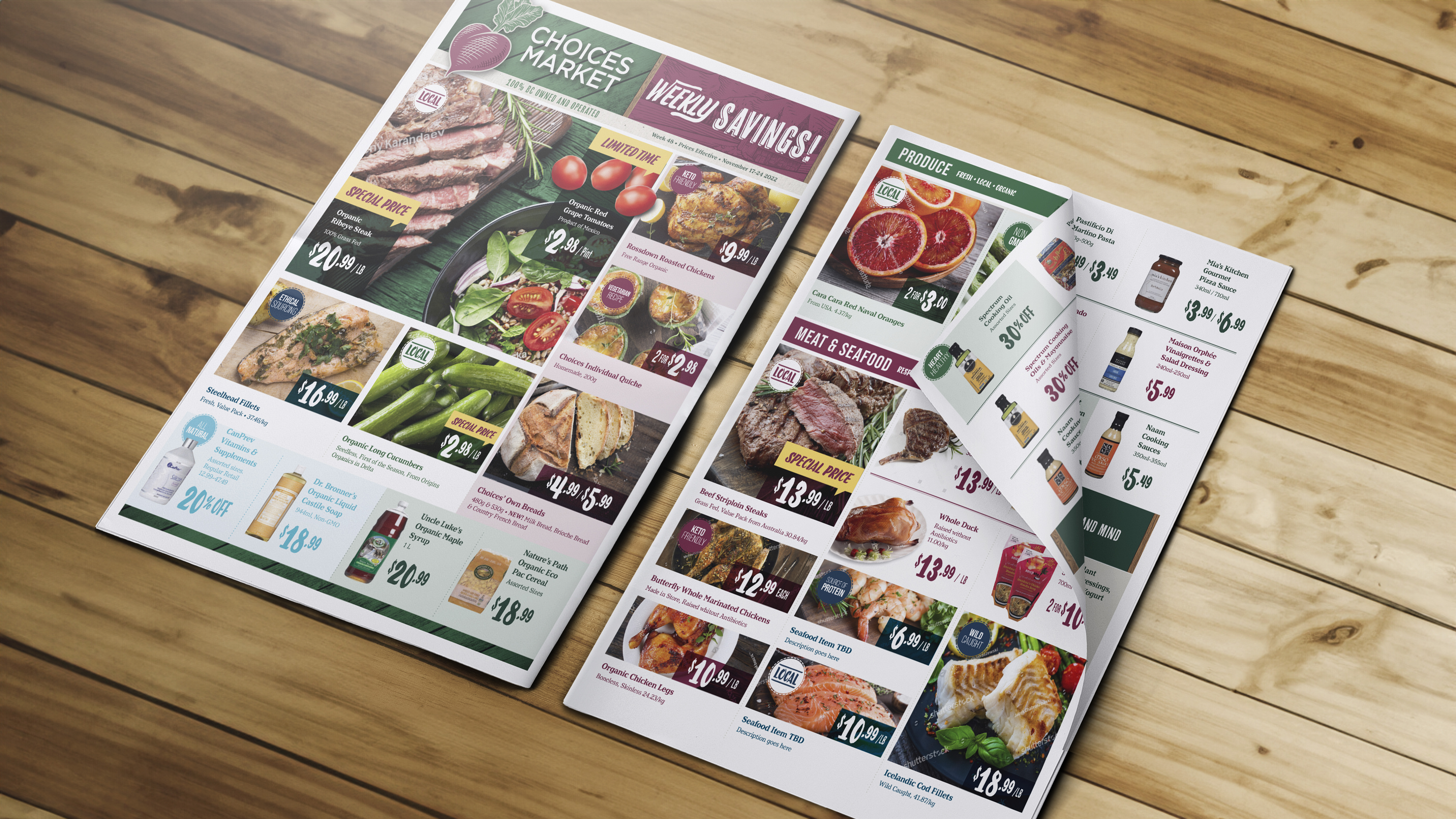Choices Market brand signage and natural foods application