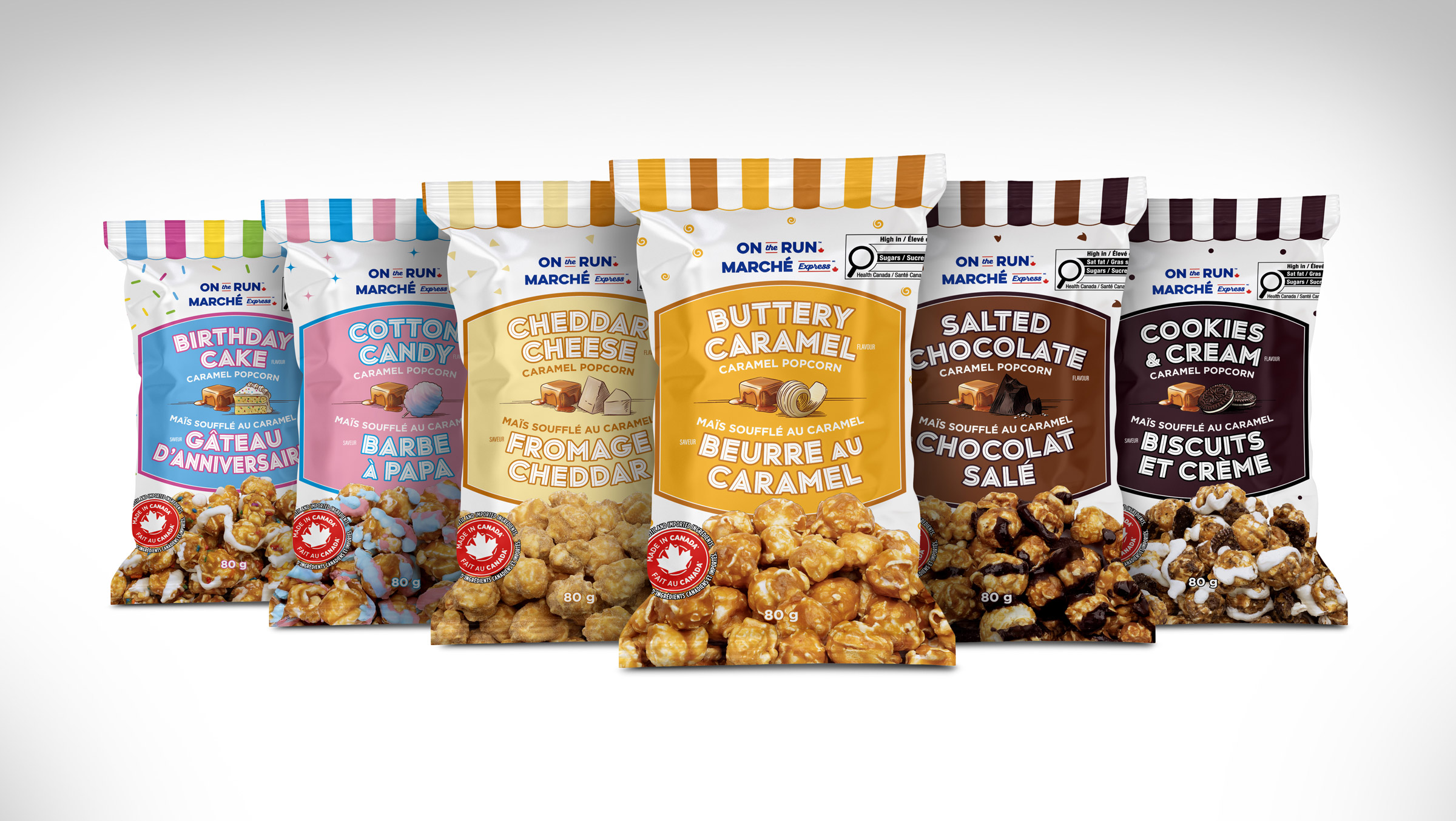 On The Run caramel popcorn packaging range